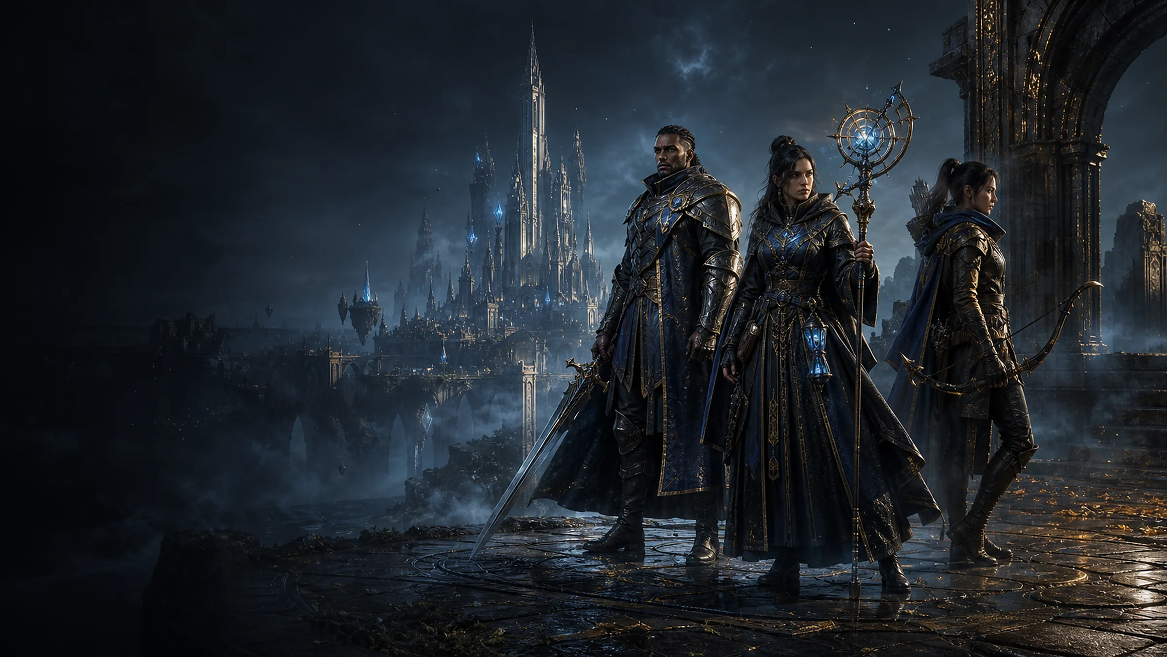 Three adventurers overlooking the world of ANCHOR